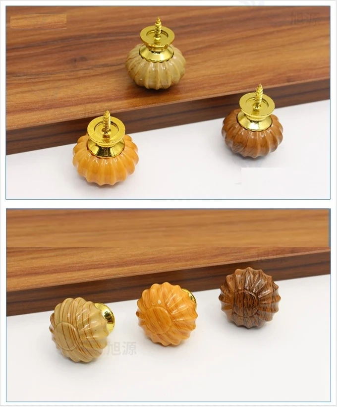 5pc Plastic imitation wood pumpkin handle, single-hole drawer cabinet door cabinet handle, furniture hardware handle