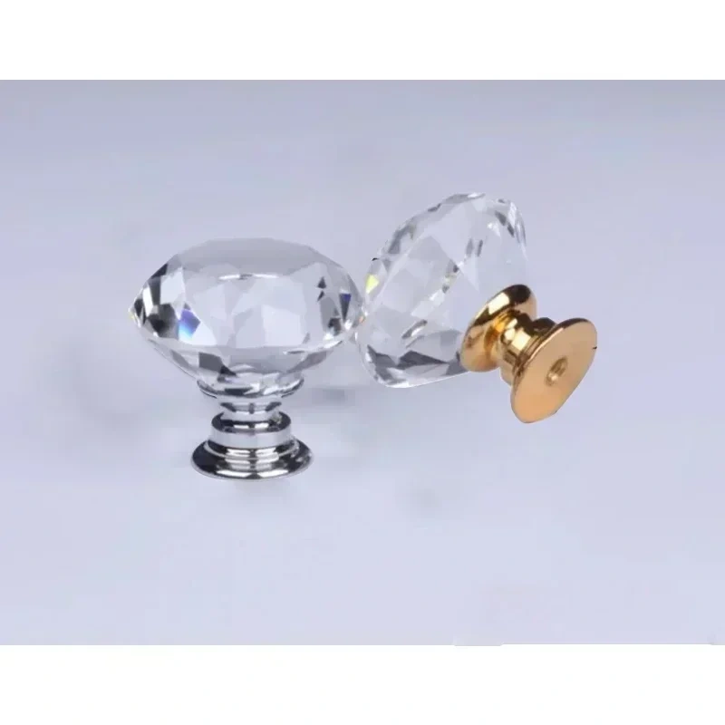 Gold Base Diamond Shape Design Crystal Glass Knobs Cupboard Pulls Drawer Knobs Kitchen Cabinet Handles Furniture Handle luxury