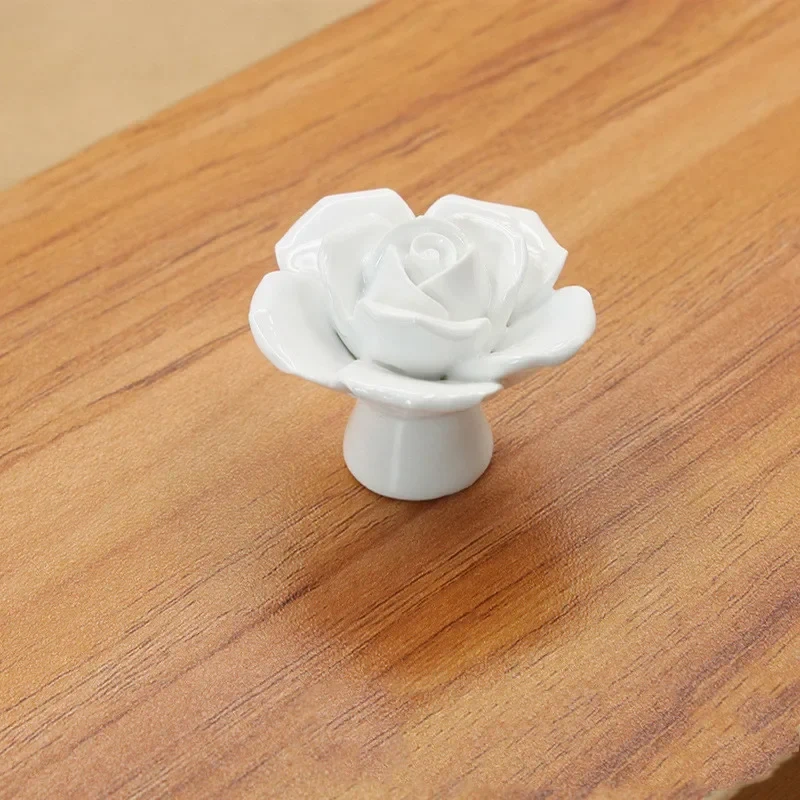 Ceramic Flower Rose Drawer Knobs Rural Cabinet Cupboard handles  Fashion Cabinet Cupboard Handles Natural Ceramic Handle