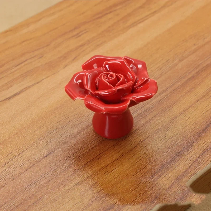 Ceramic Flower Rose Drawer Knobs Rural Cabinet Cupboard handles  Fashion Cabinet Cupboard Handles Natural Ceramic Handle