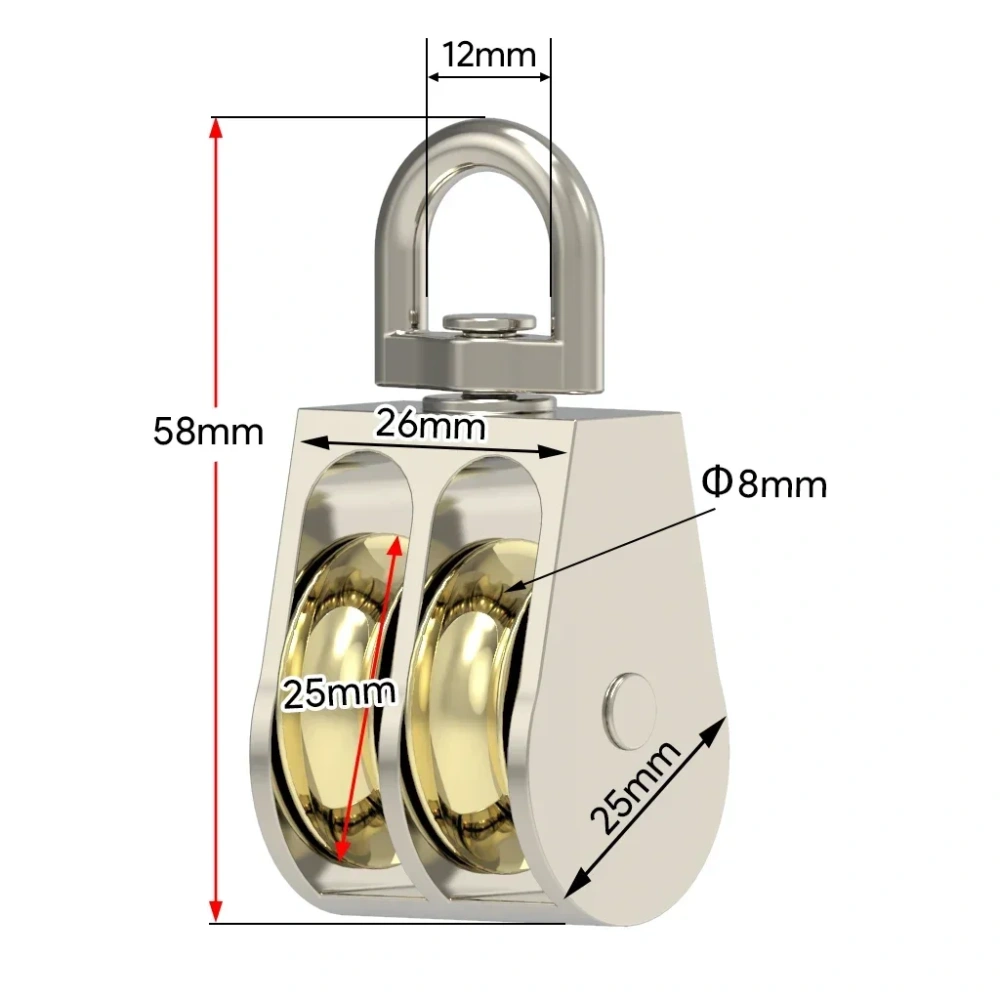 1pcs 43/58/86mm Single/Double Wheels Metal Sheave  Zinc Alloy Pulley Crown Block and Tackle Lifting Wheel Mini Double Pulley