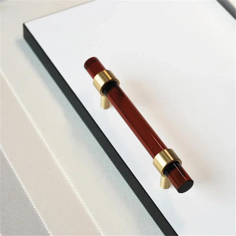 Nordic Creative Brass Natural Crystal Handle INS Clothes Cupboard Door Wardrobe T Bar Knob Furniture DIY Single Hole Handles