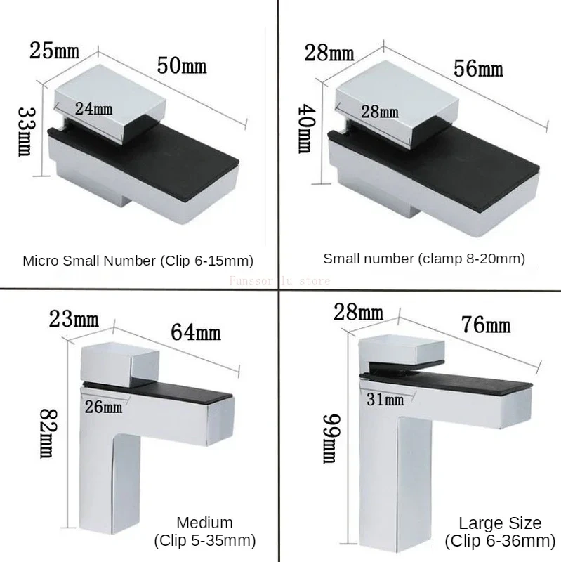 2Pcs F-type Glass Clamp Glass Plated Brackets Zinc Alloy Chrome finish Shelf Holder Support Brackets Glass holder