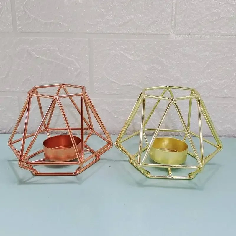 Gold Geometric Metal Tealight Candle Holders for Living & Bathroom Decorations  Centerpieces for Wedding&Dining Mood Candlestick