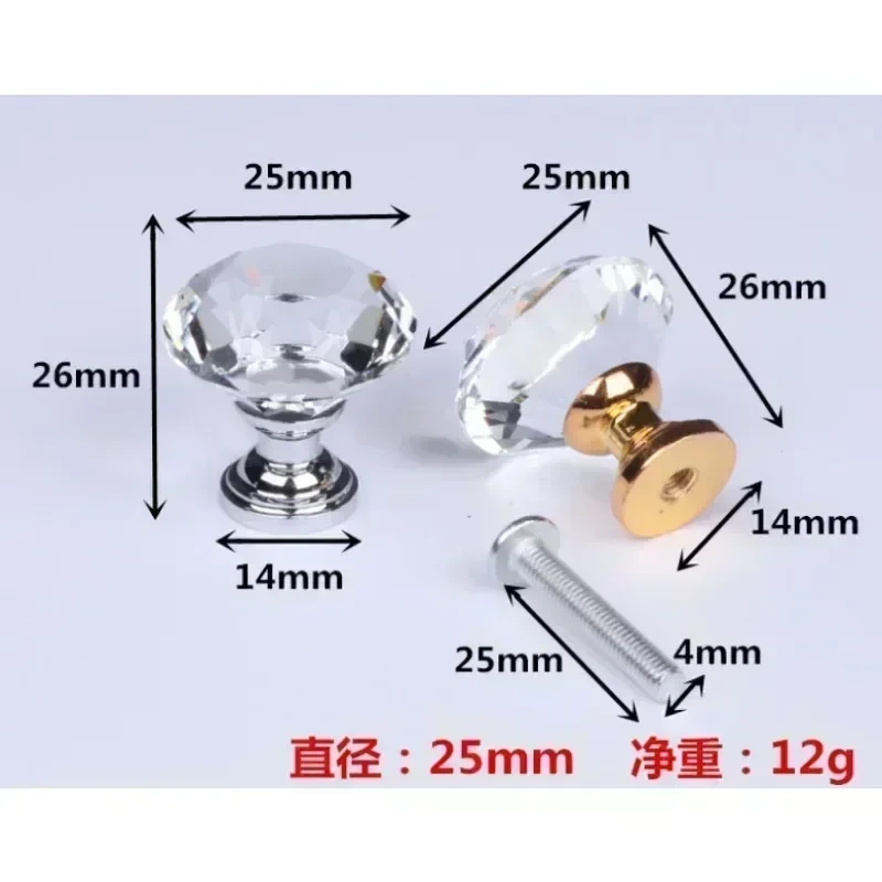 Gold Base Diamond Shape Design Crystal Glass Knobs Cupboard Pulls Drawer Knobs Kitchen Cabinet Handles Furniture Handle luxury