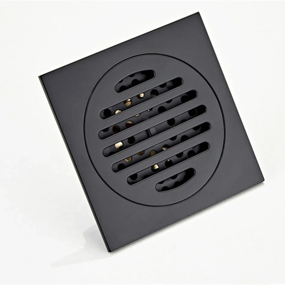 Floor Drain Hotaan Anti-odor Matte Black Bathtub Shower Drainer Floor 10cm Brass Square Floor Shower Drain Waste Grate Drain