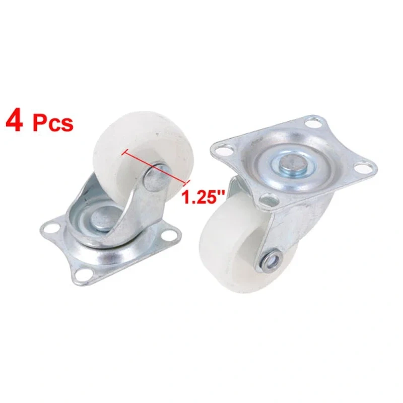 4 Pcs White 1.25" Single Wheel Light Duty Swivel Plate Plastic Rectangle Top Plate Move Flexible Light Duty Caster Wheel