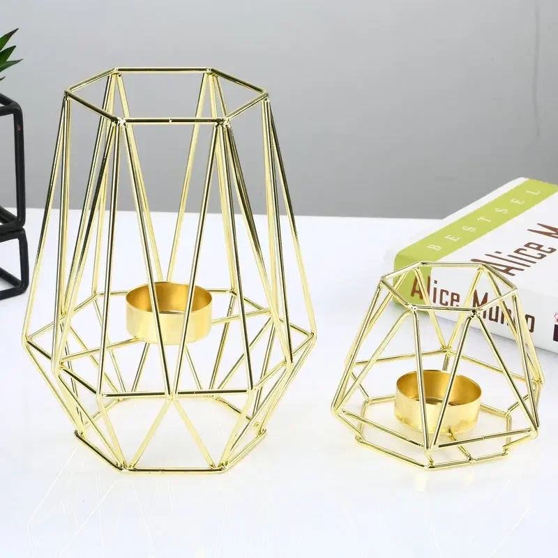 Gold Geometric Metal Tealight Candle Holders for Living & Bathroom Decorations  Centerpieces for Wedding&Dining Mood Candlestick