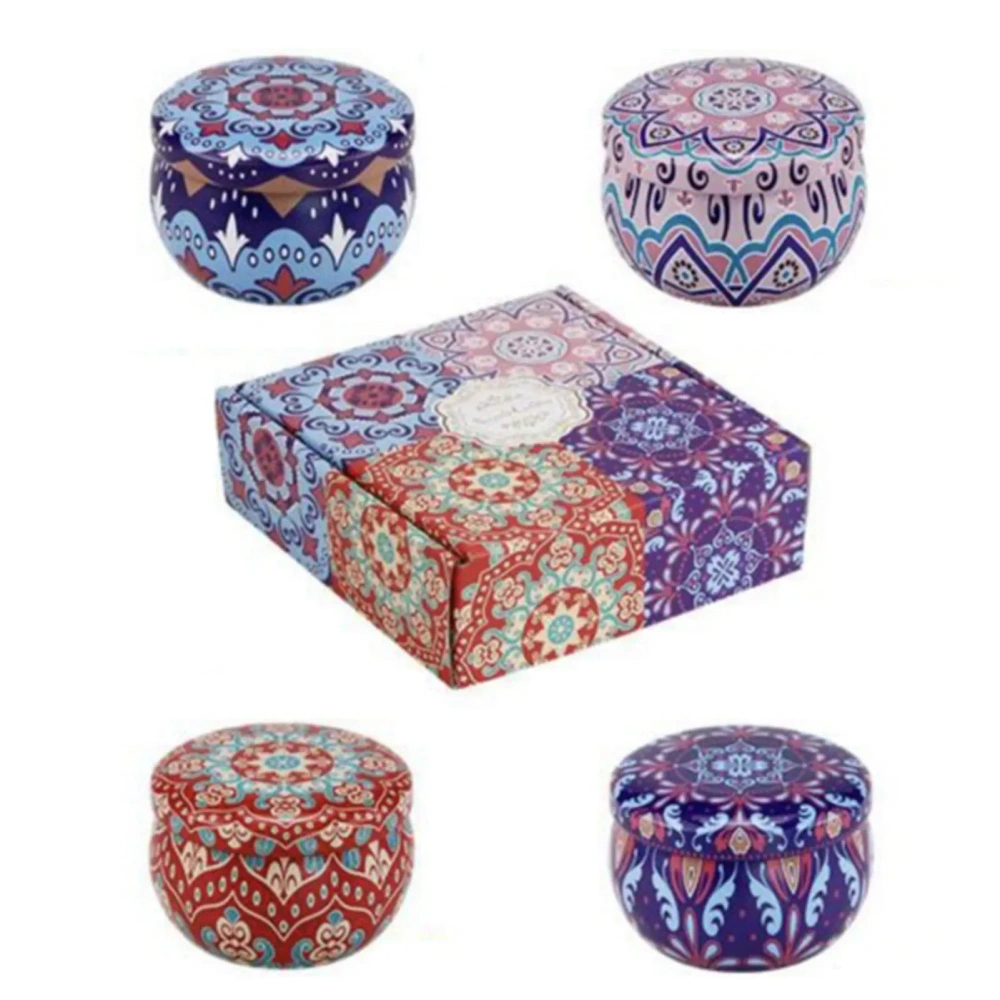 4pcs/set, Scented Candles Gift Box, Exquisite Pattern Soy Wax Candles, Aromatherapy Stress Relief For Home Room Decor