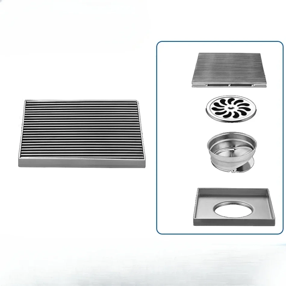 Floor Drains Cover 10/12/15/20cm,304 Stainless Steel Brushed Square Anti-odor Bathroom Shower Drainage Floor Drains， 싱크대