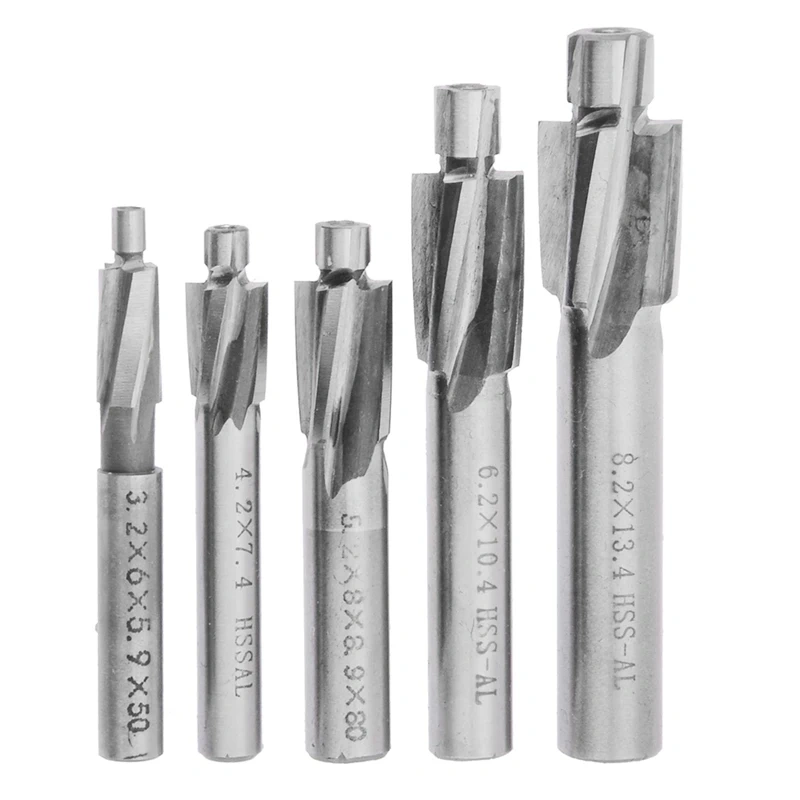 5Pcs/lot HSS Counterbore End Mill M3-M8 Pilot Slotting Tool Milling Cutter Countersink End Mills