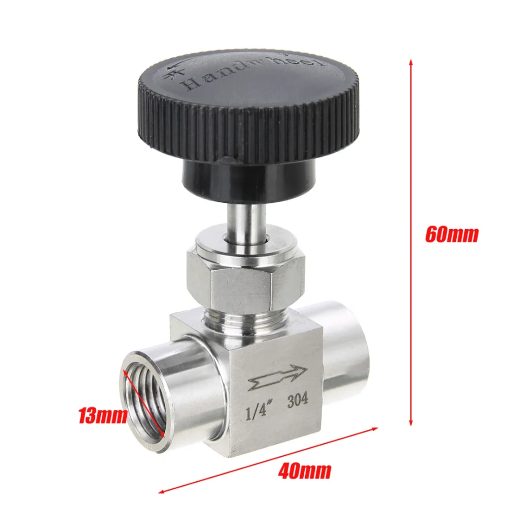 1/4" Needle Valve Stainless Steel Needle Valve 1/4" Female Thread Water Gas Oil Valve Flow Control Shut Off Valve Part Black