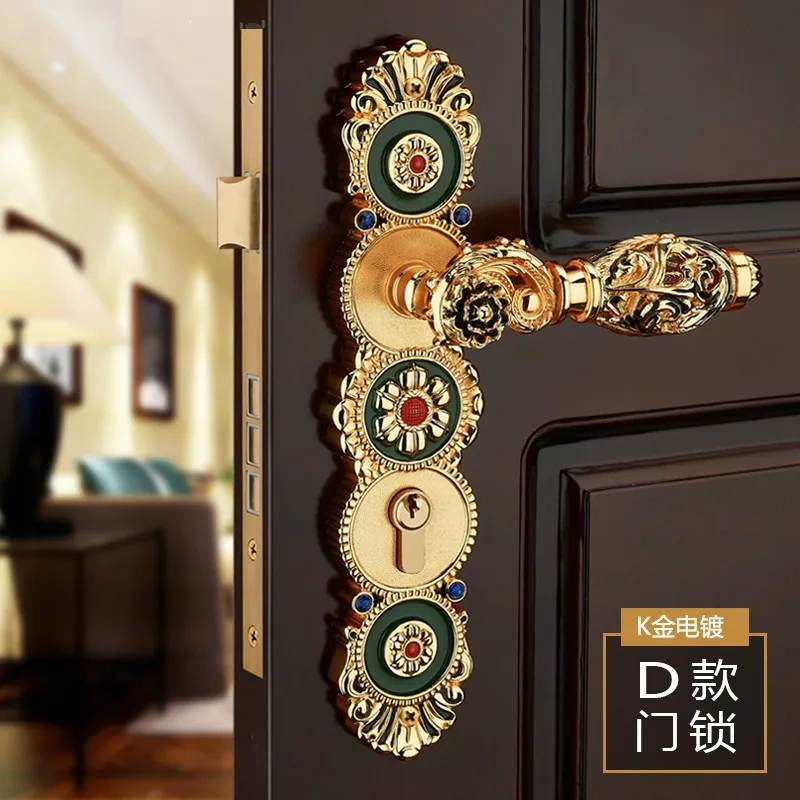 85mm All copper Hollow out  mute door lock indoor wooden door lock handle lock room door lock European luxury style villa lock