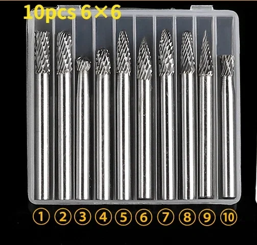 6mm Metal Drawing Tungsten Carbide Milling Cutter Rotary Tool Burr Double Diamond Cut Rotary Dremel Metal Wood Electric Grinding