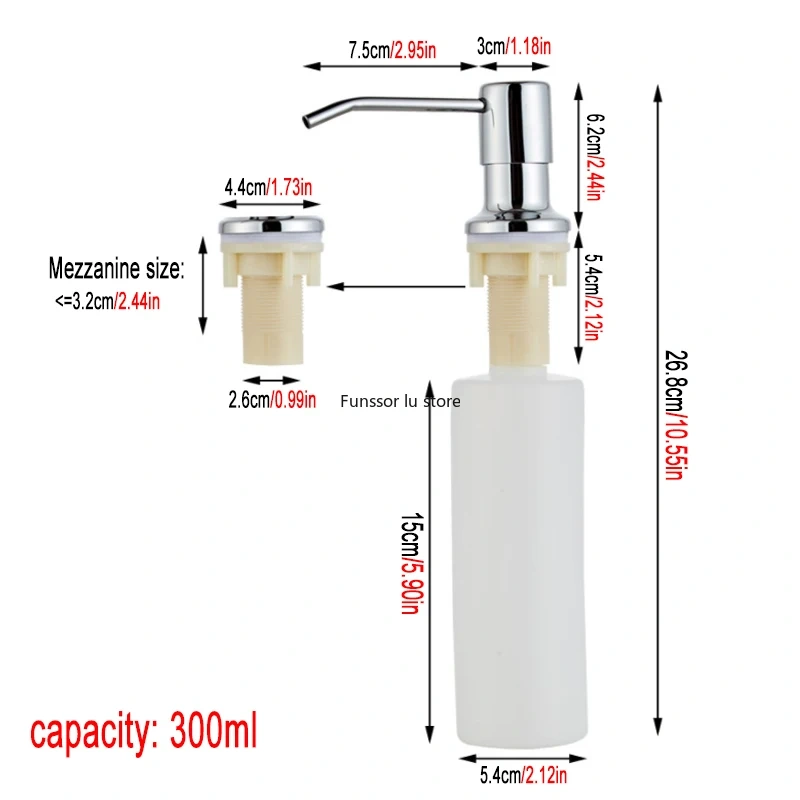 Black 300ML Kitchen Sink Soap Dispenser ABS Dispenser Detergent Liquid Soap Dispenser Stainless Steel Head  Hand Dispenser