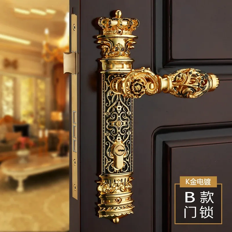 85mm All copper Hollow out  mute door lock indoor wooden door lock handle lock room door lock European luxury style villa lock