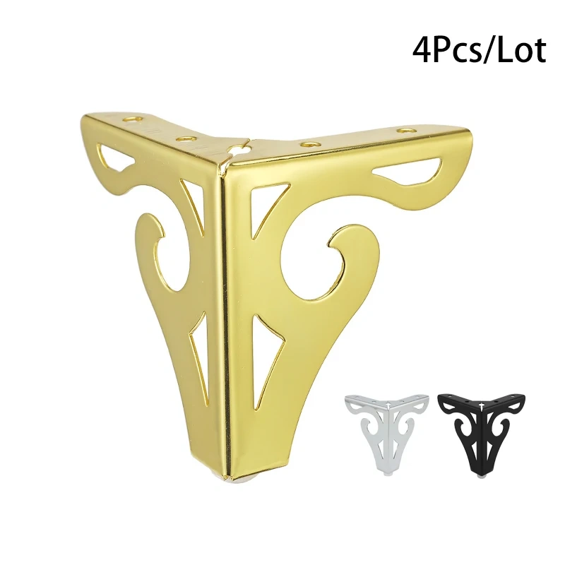 4Pcs/set Metal Furniture Legs with Rubber Feet Pad Cabinet Table Legs Hollow Carving Hardware Sofa Furniture Foot Level