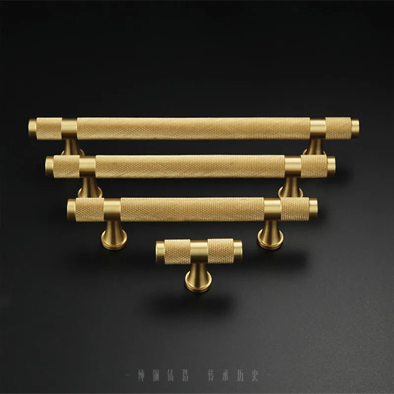 1 pcs Golden Brass Knurled/TexturedSimple Kitchen Cabinet handle And Handles Drawer Pulls Bedroom Door Knobs