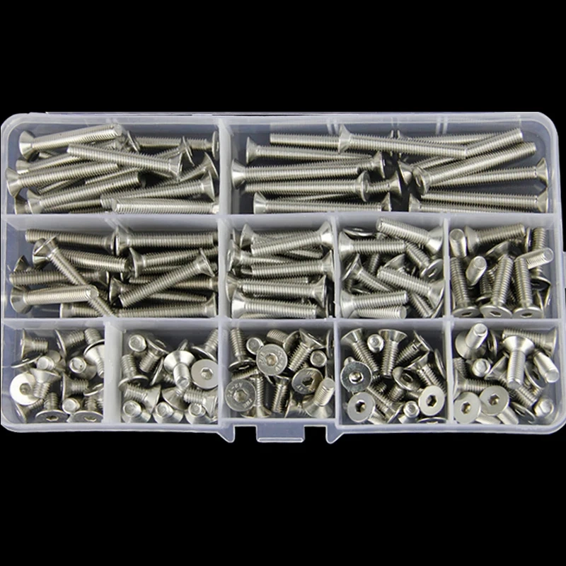 304 Stainless Steel M3 M4 M5 M6  Flat and Hexagon Socket Head Cap Screws Hex Socket Bicycle Bolts Kit