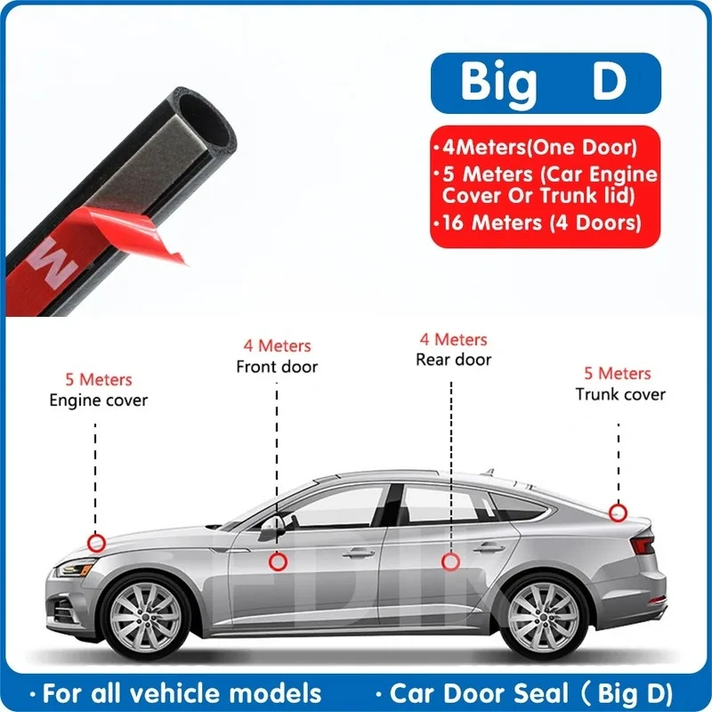 Big D Type Car Rubber Door Seal Strip Car Door Seal Strip Universal Noise Insulation Epdm Car Rubber Waterproof Seals