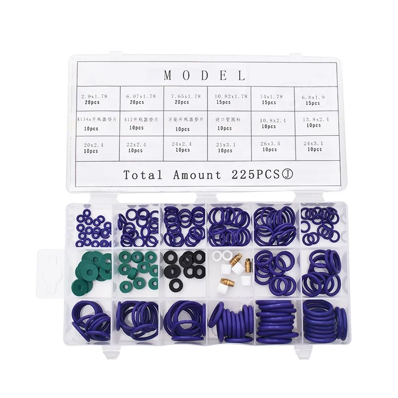 225PCS rubber pad thimble O ring repair box, air conditioning car repair box