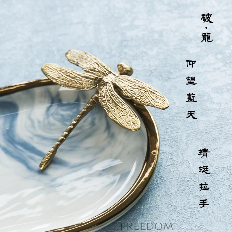 Messing Dragonfly Knop Heldere Gouden Creatieve Handvat Decoratieve Handvatten Voor Meubels Dressoir Badkamer Keuken Kastdeur