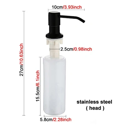 Black 300ML Kitchen Sink Soap Dispenser ABS Dispenser Detergent Liquid Soap Dispenser Stainless Steel Head  Hand Dispenser