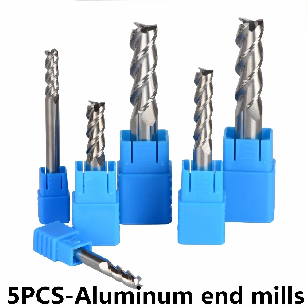 5PCS Tungsten Steel End Mills 3-Flute Diameter 4~12mm Flattened Head High Quality HRC45 CNC Milling Cutters for Aluminum cutter