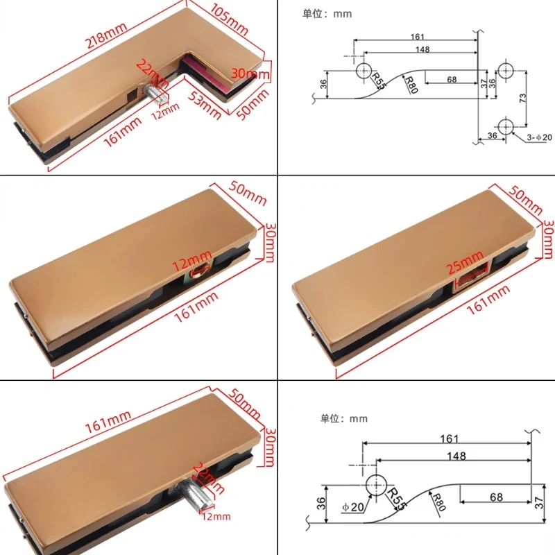 Rose gold  frameless glass door clip ground spring door one word clip seven word clip ground lock rose gold wire drawing