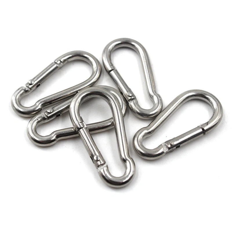 (4PCS to 10PCS) M4 M5 M6 M8 Mountaineering Buckle Spring Carabiner Snap Hook Keychain 304 Stainless Steel