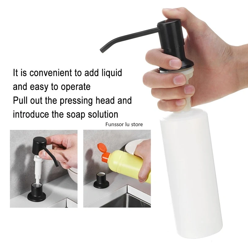 Black 300ML Kitchen Sink Soap Dispenser ABS Dispenser Detergent Liquid Soap Dispenser Stainless Steel Head  Hand Dispenser