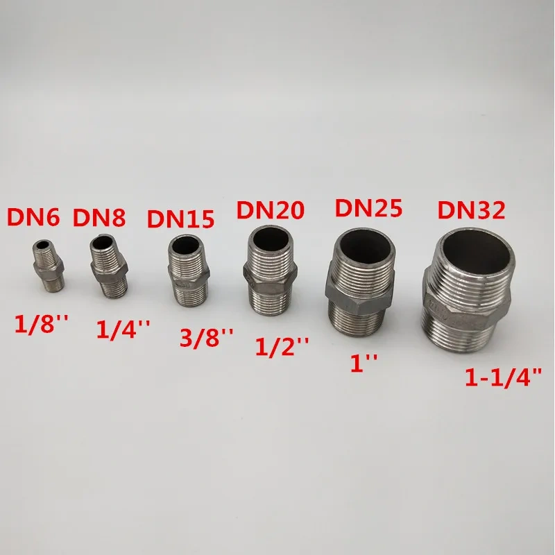 1/8" 1/4" 3/8" 1/2" 3/4" 1" 1-1/4" 1-1/2" BSP Male to Male Thread Hex Nipple Threaded Reducer Pipe Fitting Stainless Steel 304