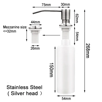 Black 300ML Kitchen Sink Soap Dispenser ABS Dispenser Detergent Liquid Soap Dispenser Stainless Steel Head  Hand Dispenser