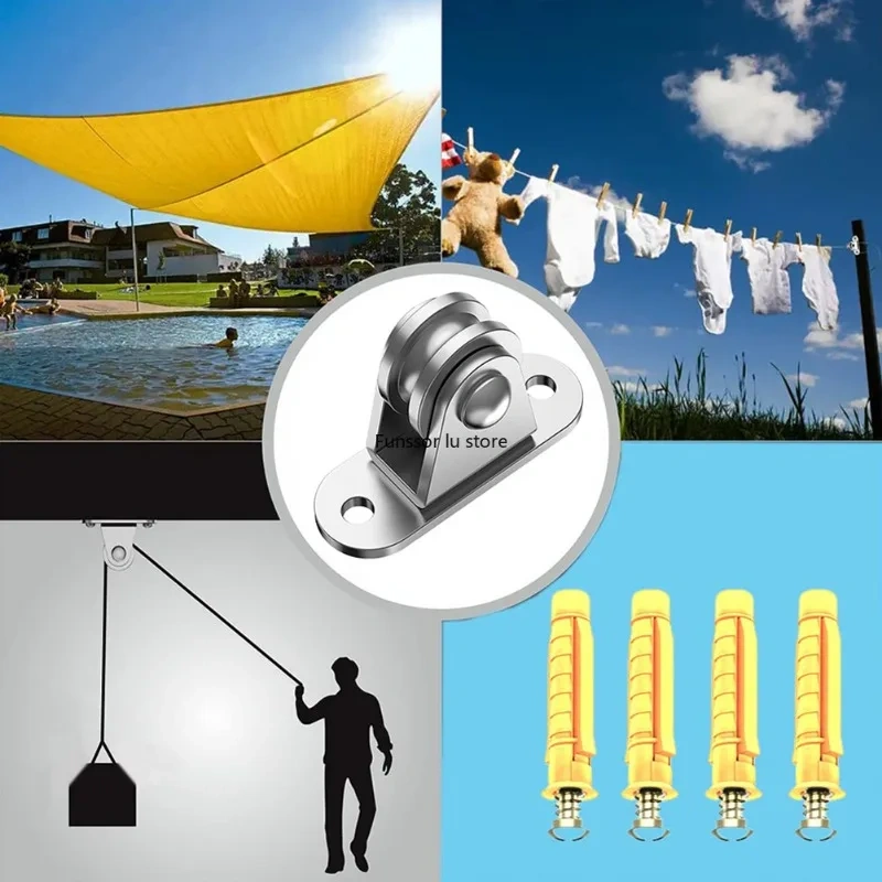 2/4Pcs Heavy Duty Fixed Pulley Detachable Pulley Block Kit Wall-Mounted Pulley Loading 176 Lb for Sliding Gate and Wire Rope