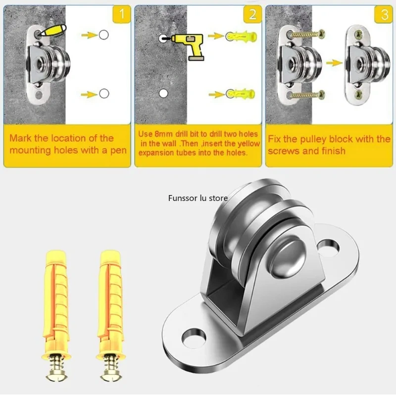 2/4Pcs Heavy Duty Fixed Pulley Detachable Pulley Block Kit Wall-Mounted Pulley Loading 176 Lb for Sliding Gate and Wire Rope