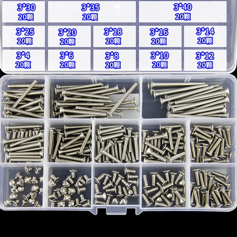 304 Stainless Steel M3 M4 M5 M6  Flat and Hexagon Socket Head Cap Screws Hex Socket Bicycle Bolts Kit