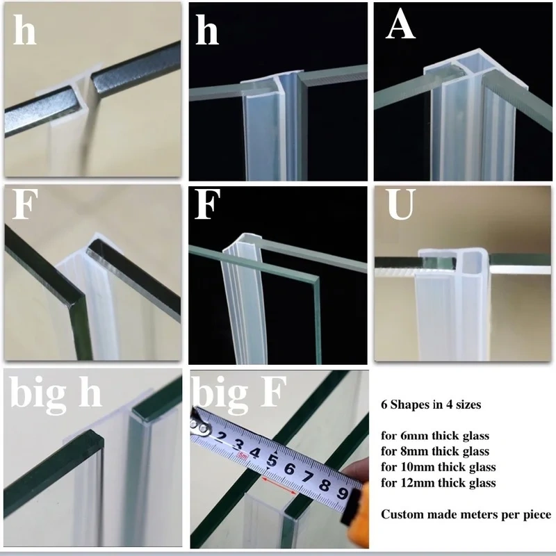 2M Seals strip Sliding Door Screen Shower Window Barn Bathroom SoundProof Sealing 6 8 10 12mm Glass Fixture Accessories Custom