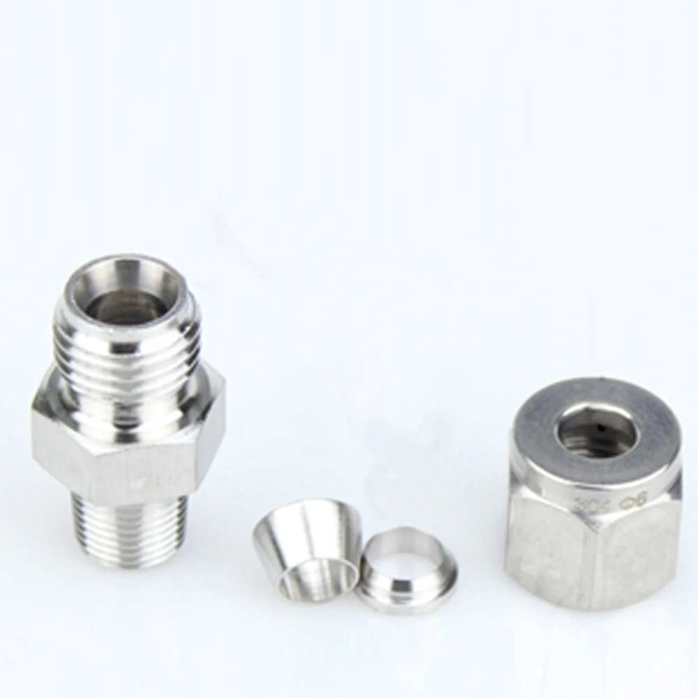 304 stainless steel Card sleeve joint oil air water pipe connector thread straight end copper instrument pipe valve connection