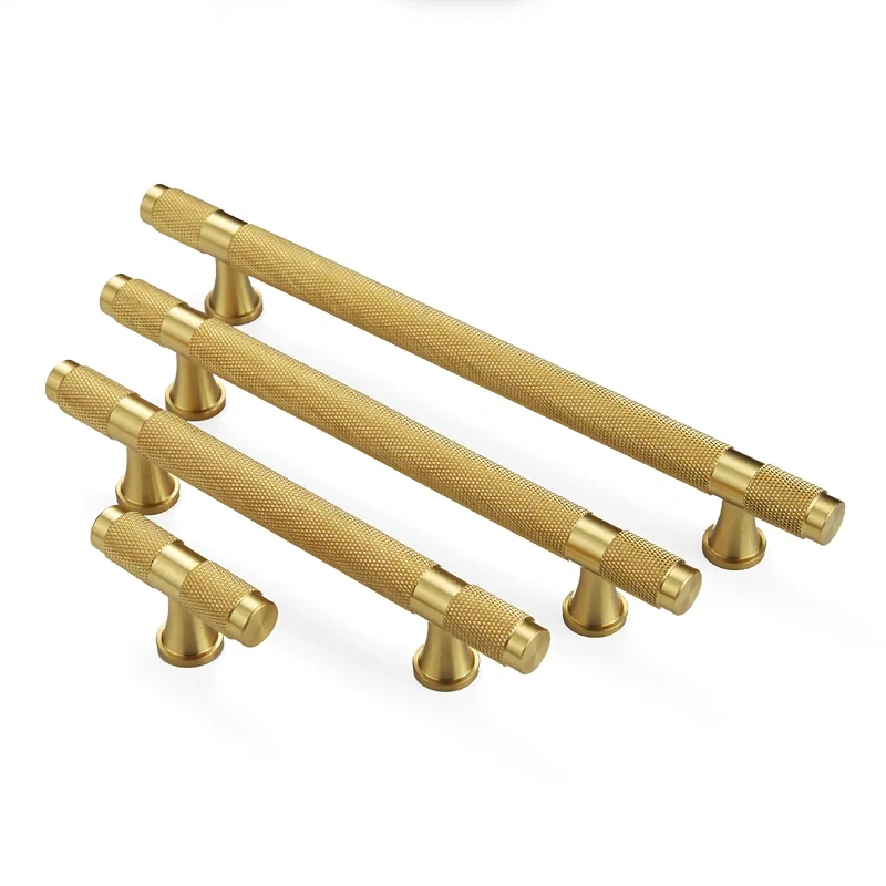 1 pcs Golden Brass Knurled/TexturedSimple Kitchen Cabinet handle And Handles Drawer Pulls Bedroom Door Knobs