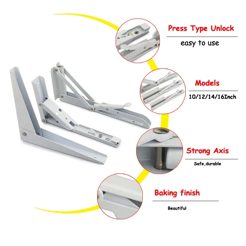 2pcs 8-20Inch White Triangle Folding Angle Bracket Adjustable Wall Mounted Durable Bearing Shelf Bracket DIY Home Table Bench