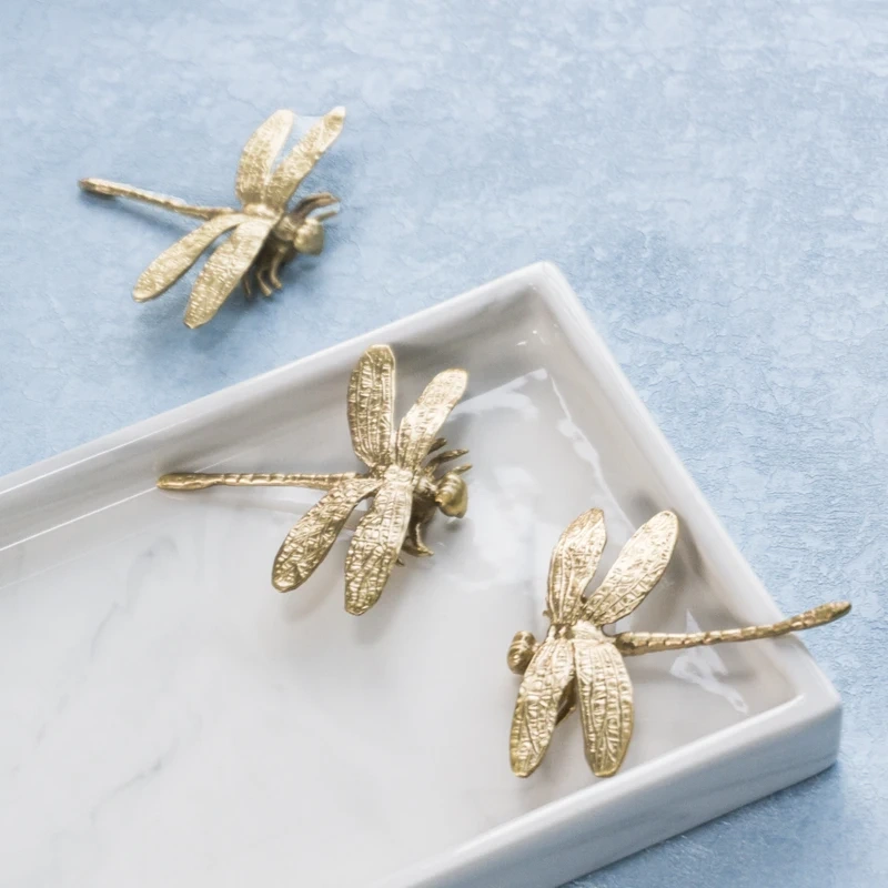Messing Dragonfly Knop Heldere Gouden Creatieve Handvat Decoratieve Handvatten Voor Meubels Dressoir Badkamer Keuken Kastdeur