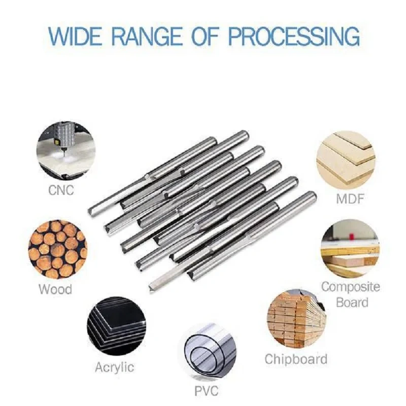 5Pcs 6Mm 22Mm Double Edged Straight Router Bits Straight End Mill Milling Cutter 2 Flutes Cnc Cutting Tungsten Steel Straight Sl
