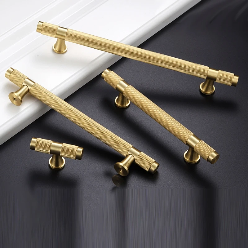 1 pcs Golden Brass Knurled/TexturedSimple Kitchen Cabinet handle And Handles Drawer Pulls Bedroom Door Knobs