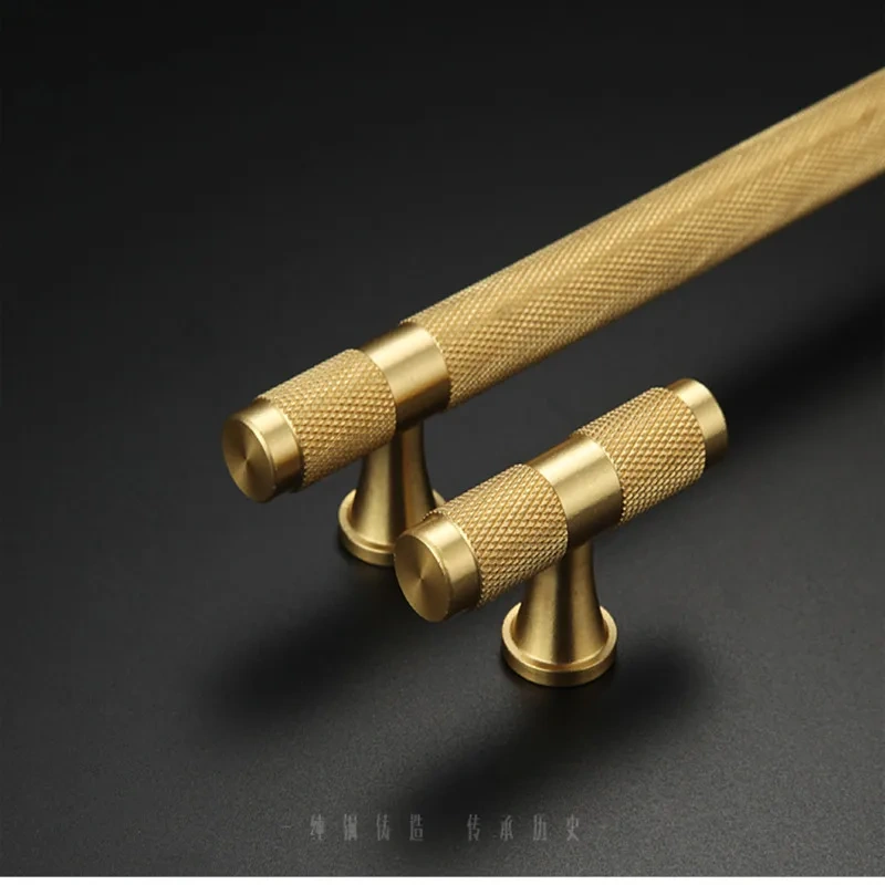 1 pcs Golden Brass Knurled/TexturedSimple Kitchen Cabinet handle And Handles Drawer Pulls Bedroom Door Knobs