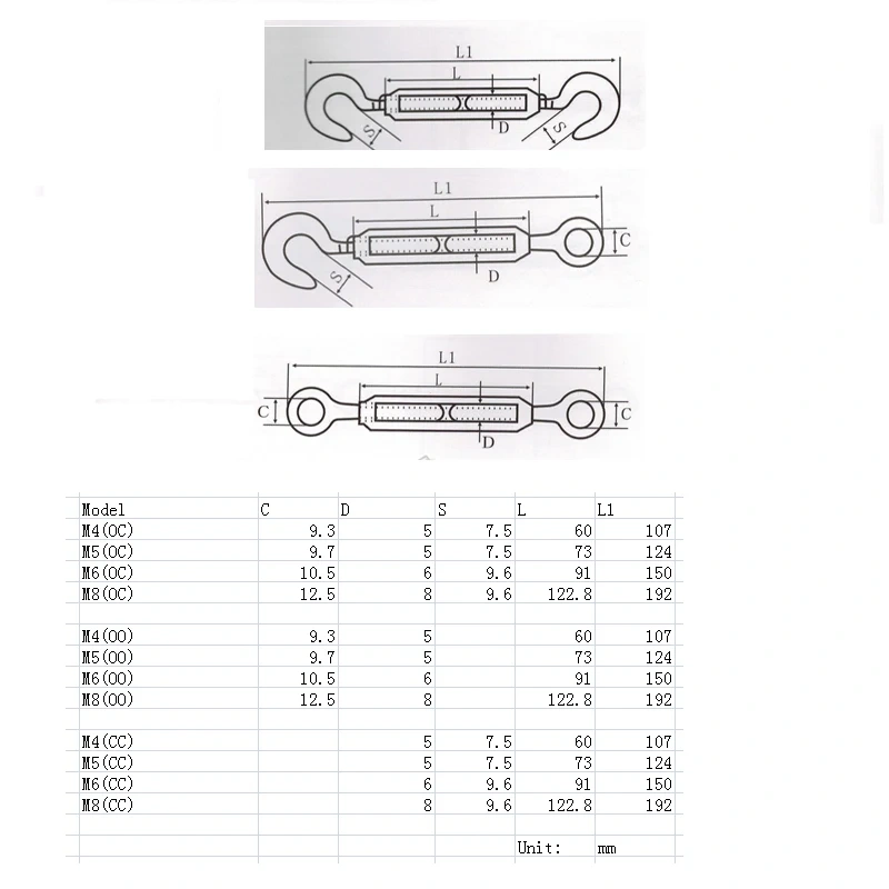1pcs 304 stainless steel Wire rope blue bolt turnbuckle bolt Hook screw wire rope tensioning tightener tight rope Connector