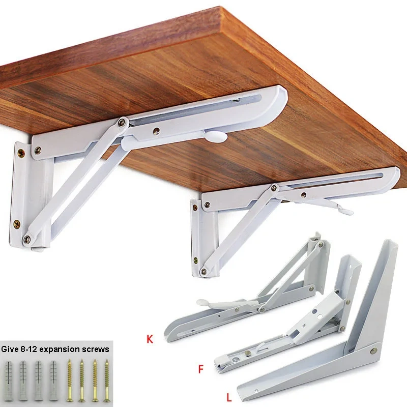 2pcs 8-20Inch White Triangle Folding Angle Bracket Adjustable Wall Mounted Durable Bearing Shelf Bracket DIY Home Table Bench