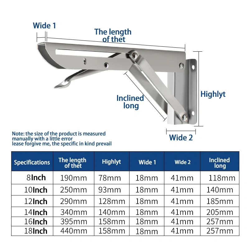 2pcs Brushed Stainless Steel 8-18 Inch Folding Angle Bracket Triangle Shelf Heavy Support Adjustable Wall Mounted Bench