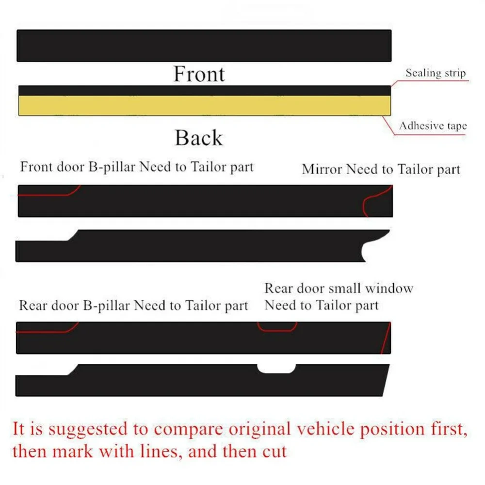 5M Rubber Car Side Door  Glass Seal Weatherstrip Rain Visor Universal 1x Front & Rear Side Glass Edging