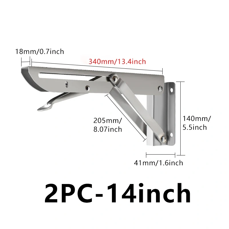 2pcs Brushed Stainless Steel 8-18 Inch Folding Angle Bracket Triangle Shelf Heavy Support Adjustable Wall Mounted Bench