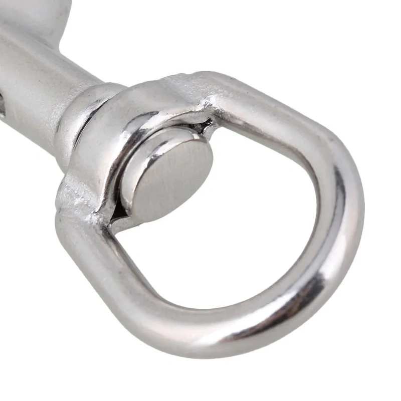 304 Stainless Steel 80mm Silver Swivel-Eye Bolt Snap Hook Round Eye Swivel Keychain Strap